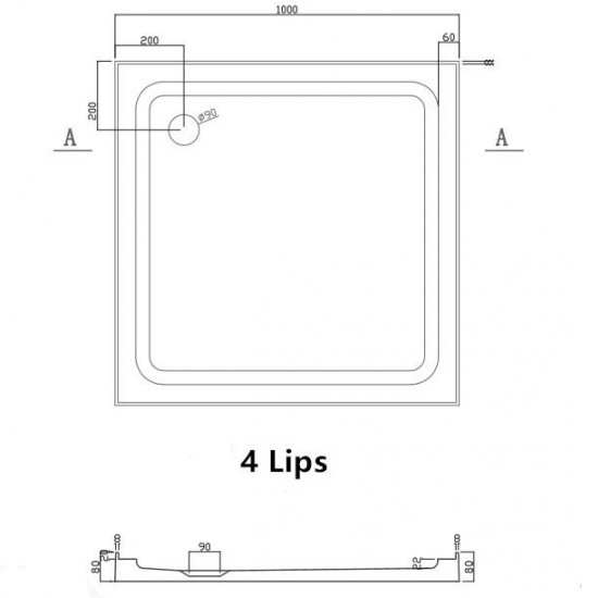 1000x1000mm Square Shower Tray Center/Corner Waste